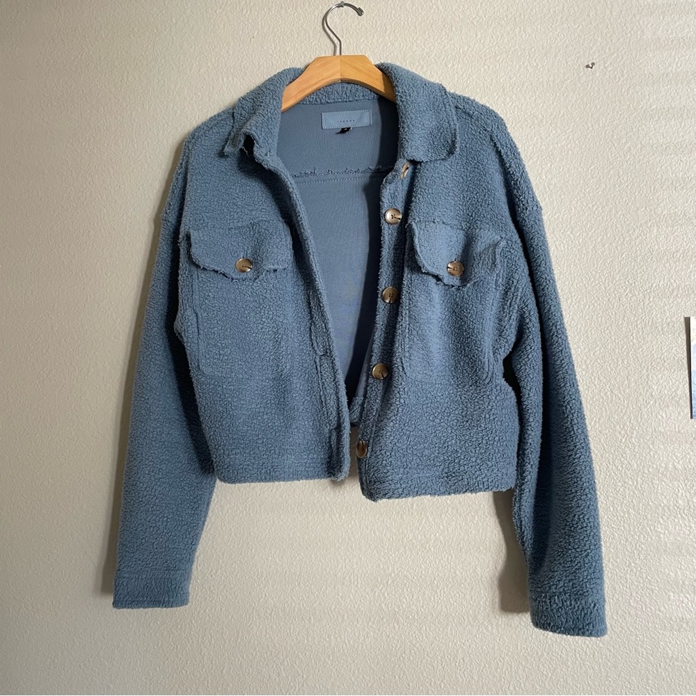 BlankNYC Fleece Cropped Trucker Jacket Blue Size Small - Picture 2 of 6